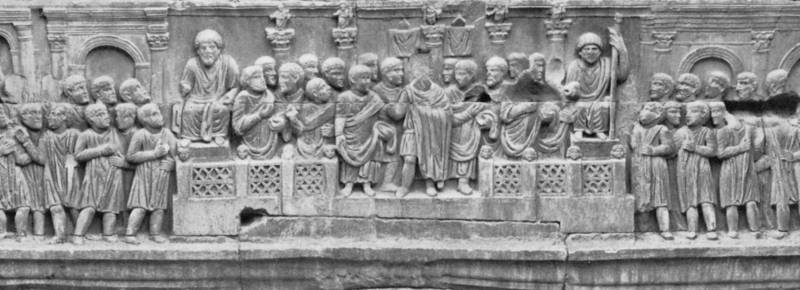 Rom, Konstantinsbogen. Ansprache Konstantins I. von den Rostra auf dem Forum Romanum