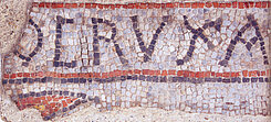 Merovingian mosaic fragment from the monastery of Saint Radegunde in Poitiers with the inscription O CRVX A (VE) - Opening of a verse of the Hymn, which was composed by Venantius Fortunatus on occasion of the arrival of a cross relic.