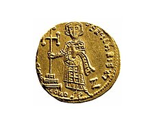 Goldsolidus Justinians II. aus der ersten Regierungszeit 685-695