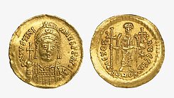 Vorder- und Rückseite einer Goldmünze mit Kaiserbildnis