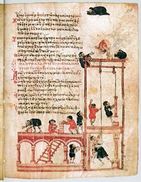 Miniatur aus dem Chludov-Psalter, die die Errichtung eines Gebäudes zeigt
